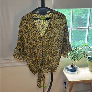 Max Studio Yellow and Blue Floral Blouse